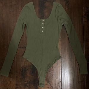 Bodysuit Army Green Long Sleeve Button up